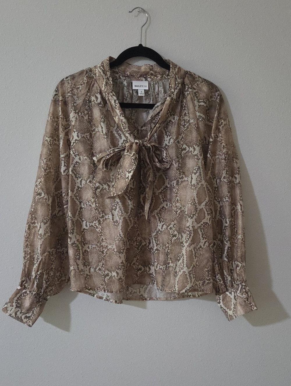 Bailey 44 Neutral Snake-Print Tie-Neck Blouse
